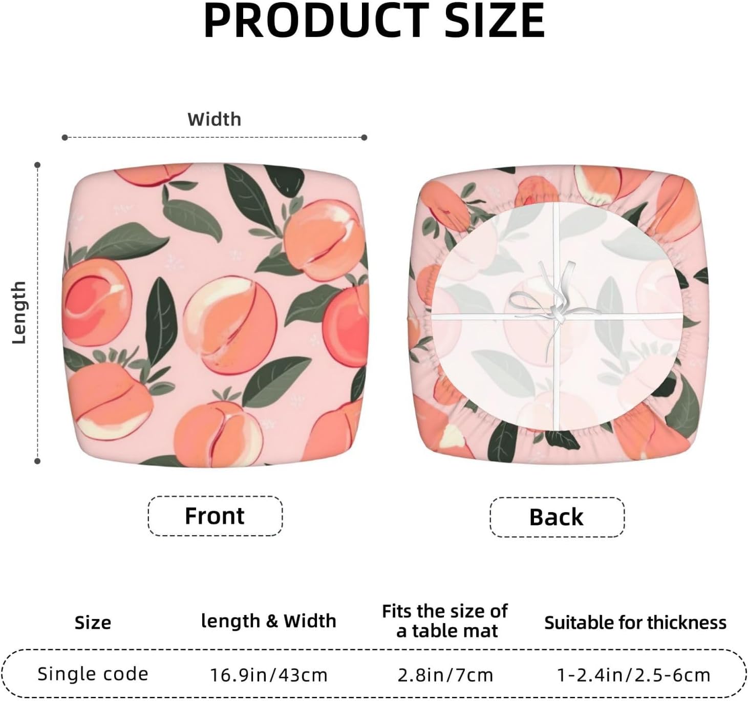 Peach Pattern Print Square Cushion Covers 6 Pcs Set Elastic Non-Slip Seat Cushion Slipcovers Pet Furniture Protectors for Chair, Sofa