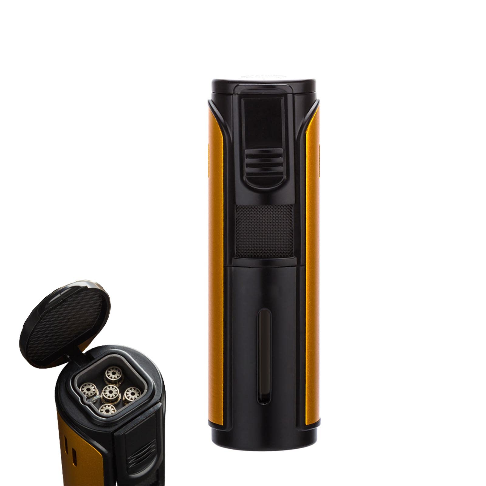 5 Flamme Jet Torche Briquet Butane Gaz Allume-Cigare Coupe-Vent en Alliage de Zinc Cigarette Briquet Cigare Accessoire pour Hommes Cadeau