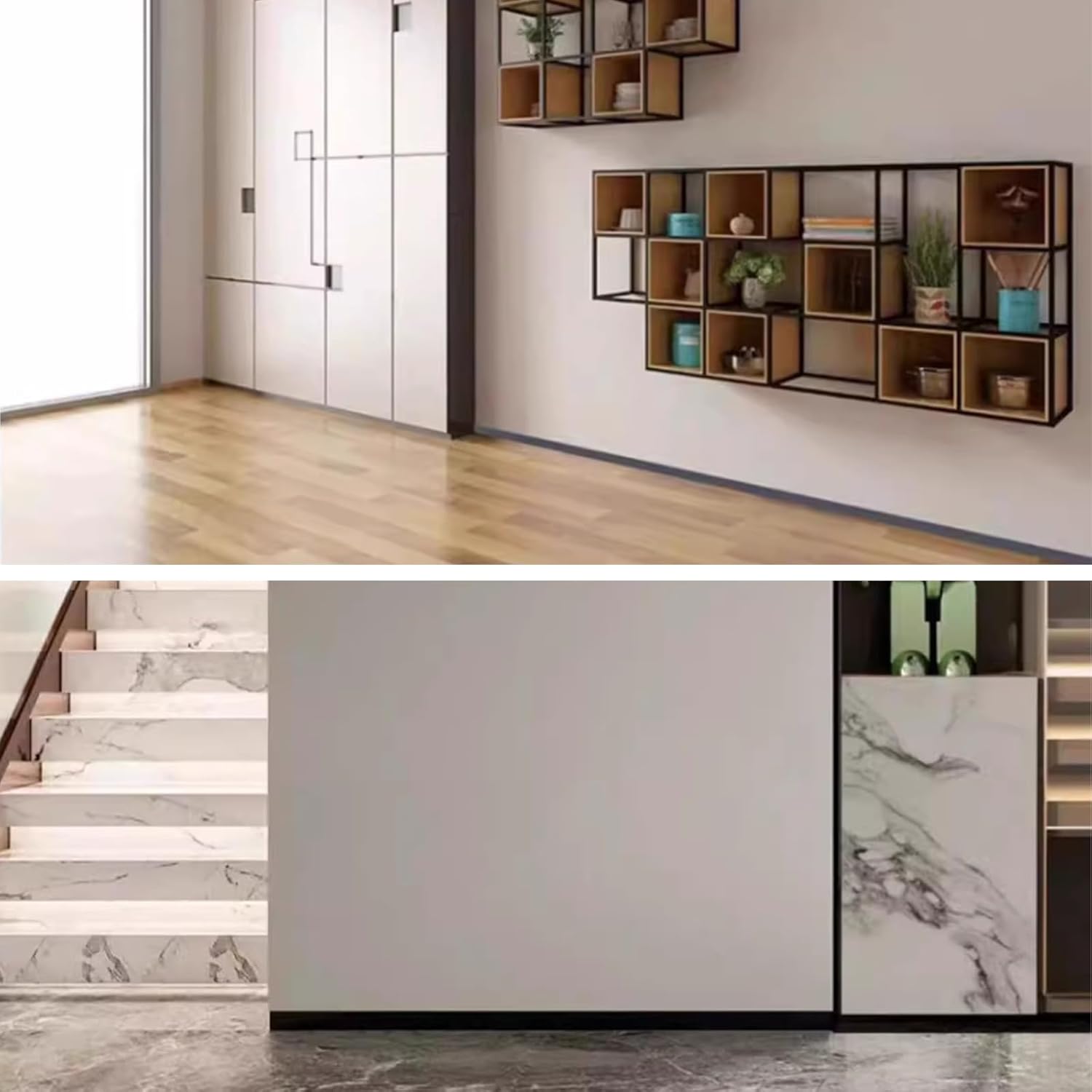 Aluminium Metal Baseboard Trim, Lvory Grey Finish 40 Pack 3.15 inch x 8.2 ft Total 328 ft or 80mm x 2500mm Aluminum Wall Base Board Cover Cove Molding Skirting Trim