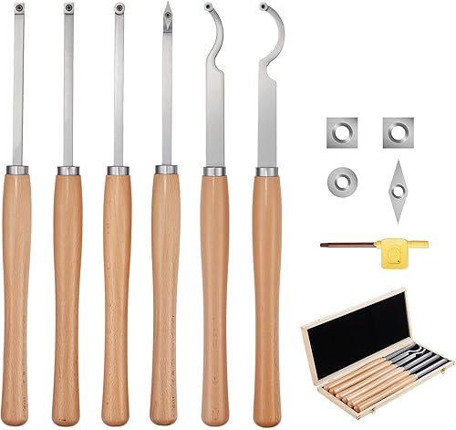 Miniatura 20 de VEVOR Juego de cinceles de torno de madera, 3 herramientas de torneado para carpintería, incluye hojas cuadradas redondas, de carburo de diamante