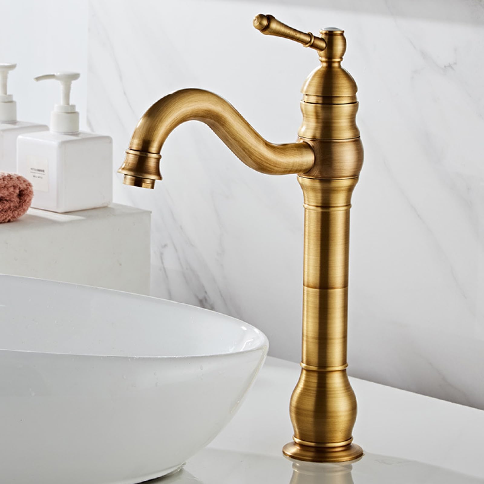 Robinet mitigeur lavabo vintage antique avec bec rotatif 360 pour évier 1 trou