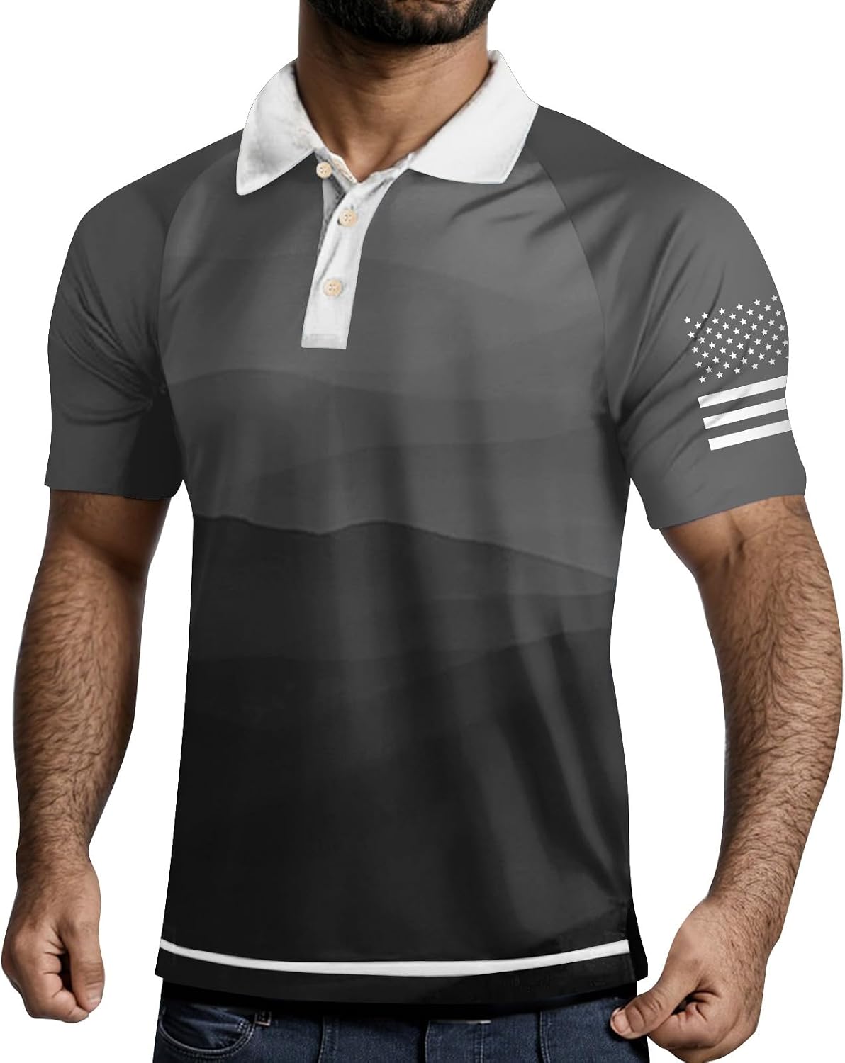 RTRDE Men's USA Patriotic Polo Shirt Short Sleeve Novelty Graphic Print Performance Golf Collar Shirts, M-4XL