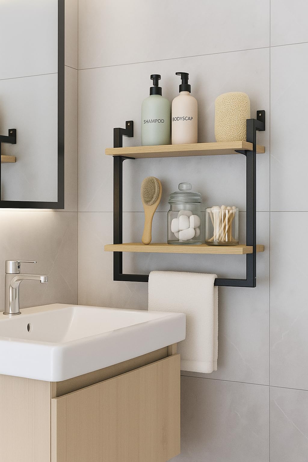 40x20 cm Banyo Rafı, Duvara Monte Havluluk, 2 Katlı Dekoratif…