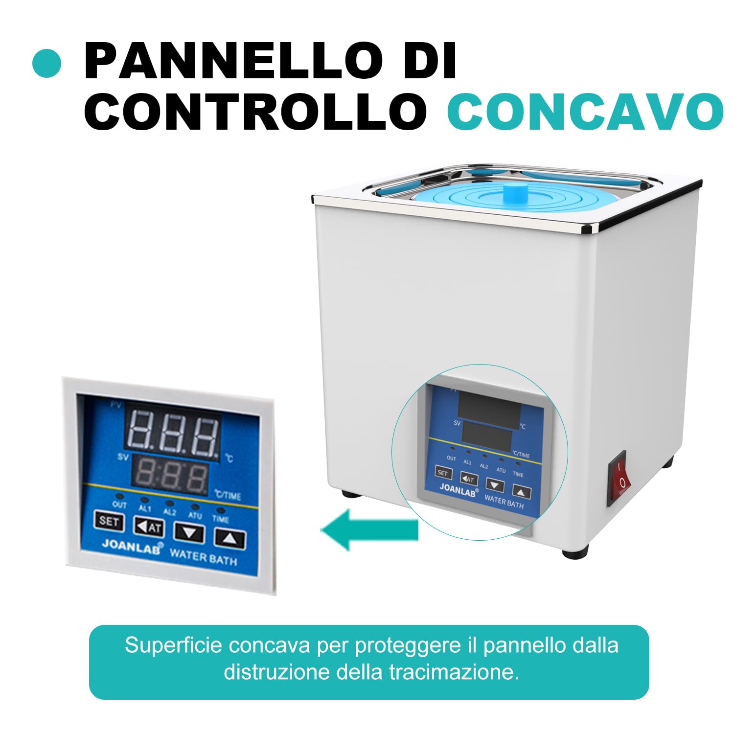 JOANLAB Bagnomaria da Laboratorio 3L, 300W - Singola Apertura, Acciaio Inox - Termostato Digitale ±0,1°C - Timer 0-99 Min - Display LED