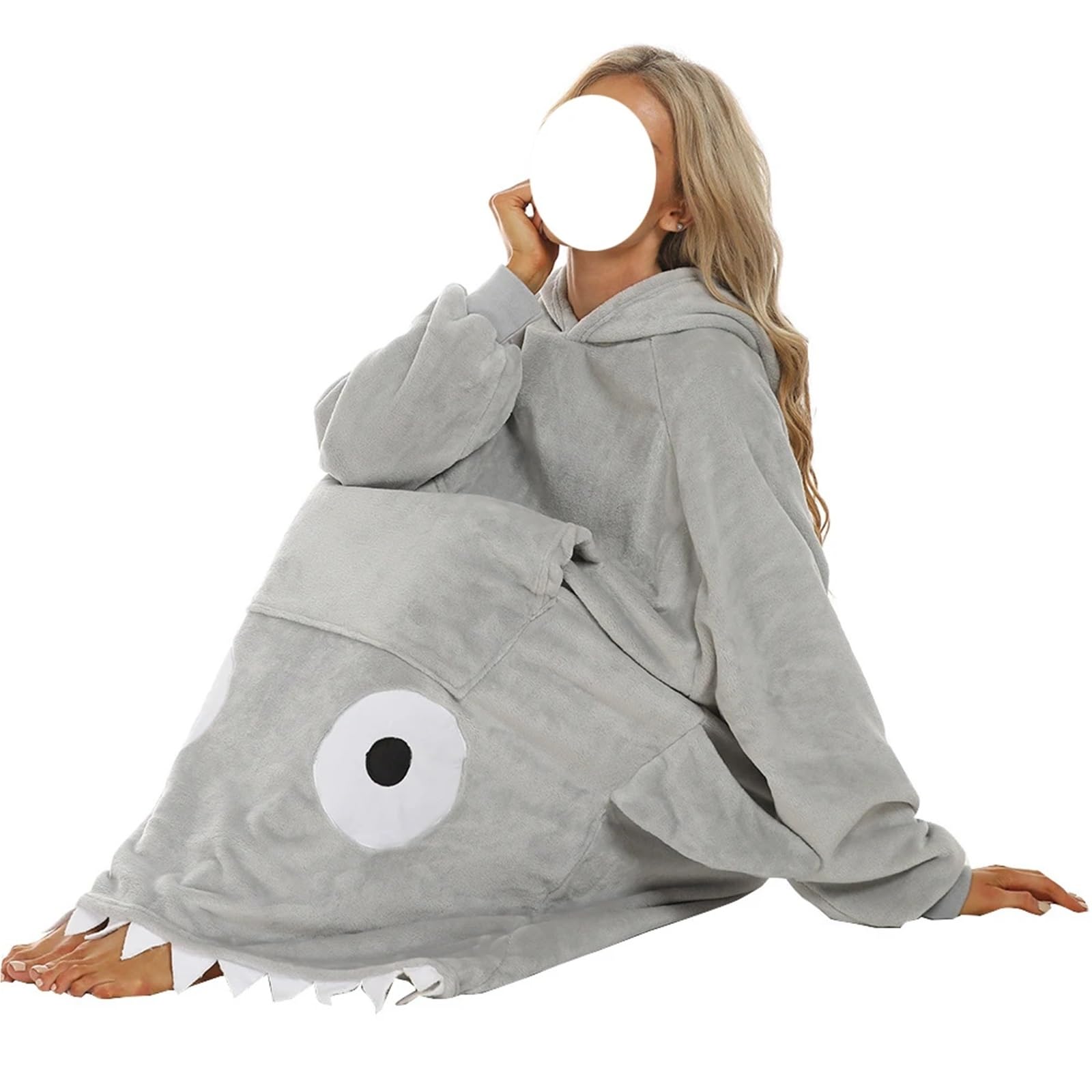 Mantas PortáTiles Manta con Capucha de tiburón for TV, Ropa de Dormir for Parejas, Regalo de Dibujos Animados, Chal cálido, Pijamas de Animales, edredón Grueso agrandado(Grey)