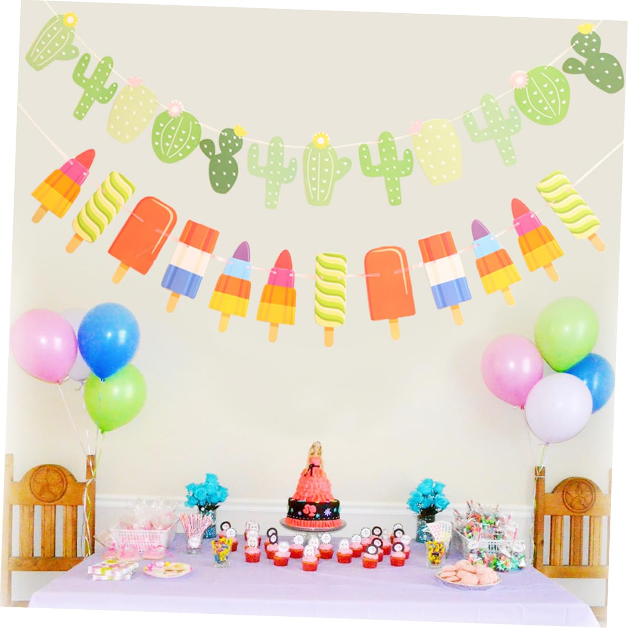 TOYANDONA 6 Pancartas De Feliz Cumpleaños Decoración De Helados Decoración De Verano Cactus Y Helado Banderines De Fiesta Tropical Banderines De Fiesta Banderines Decoración De