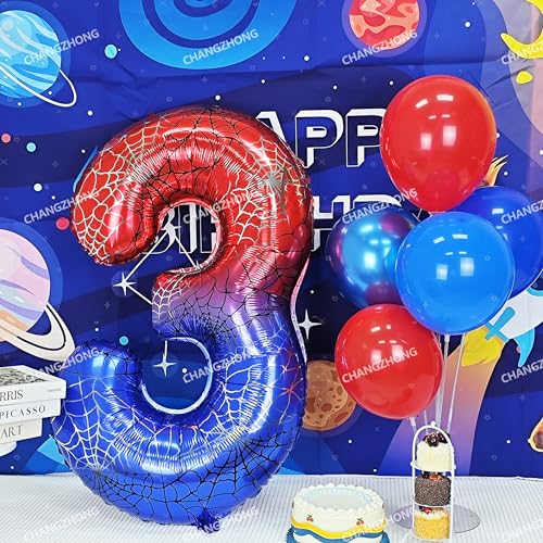Image of 40 In Red And Blue Spider Theme Large Number 0 Balloon | Giant Large Helium Foil Balloon for Boy or Girl 0 th Birthday Wedding Anniversary Baby Shower Party Decorations