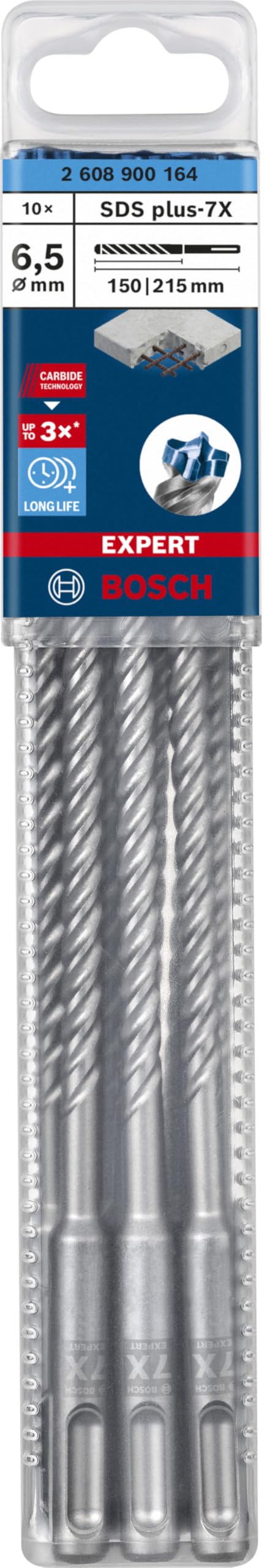 Bosch Professional 10x Brocas para martillo Expert SDS plus-7X (para Hormigón armado, Ø 6.00 x 215 mm, accesorios Martillo perforador rotativo)