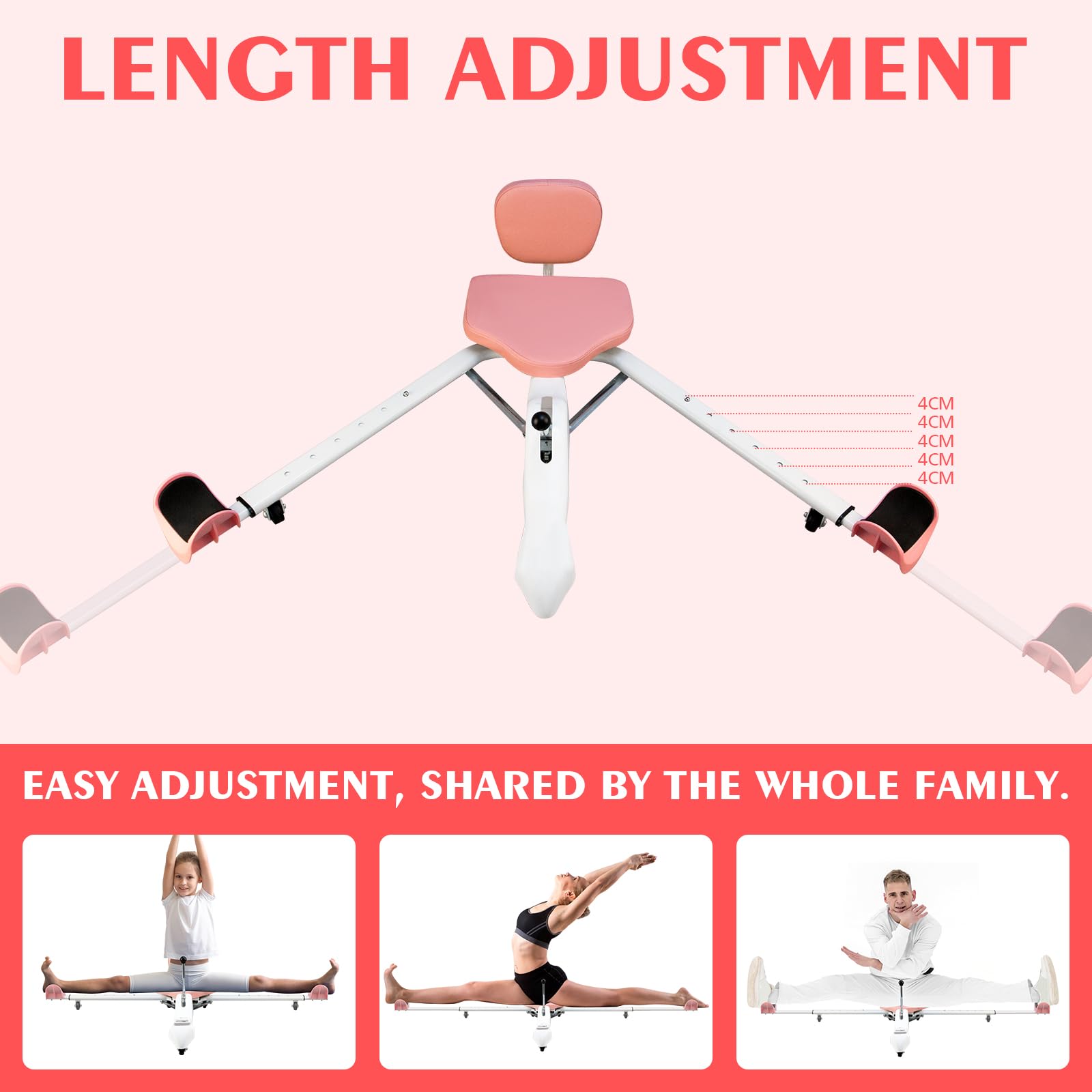 Estensore per gambe, Macchina per spaccata, Macchina estensore per allargamento gambe, 128-168cm Regolabile 0-180° Attrezzatura per stretching spaccata per Fitness, Danza, Yoga