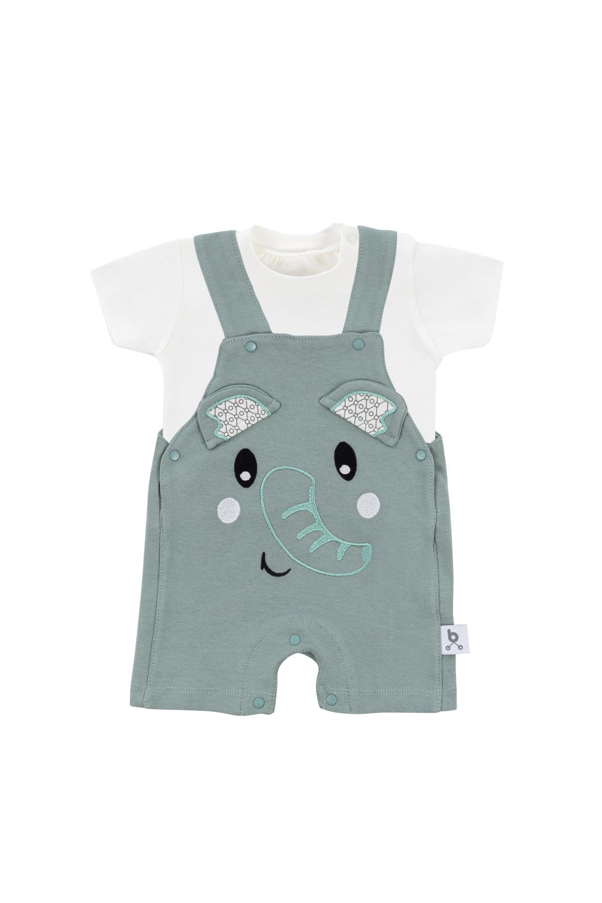 Gezenbebe Hero Kısa Kol Bebek T-Shirt & Nakışlı Salopet Seti Elephant 0-3 Ay
