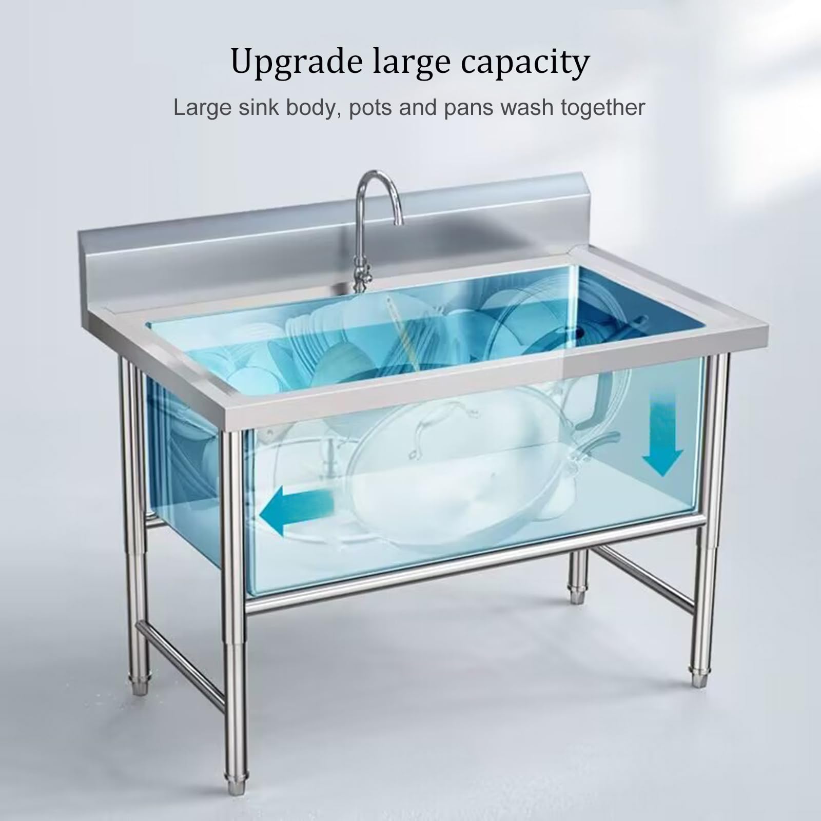 Fregadero de Cocina Comercial,Fregadero de Acero Inoxidable Independiente,Fregadero Comercial Pila de Lavar,Fregadero Industriales,for lavandería/patio trasero/garaje(47.2 * 27.5 * 31.5in)