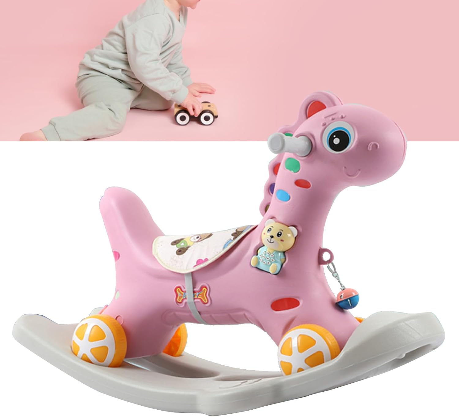 Rocking Horse, Toy for Toddlers, Removable, Safe Backrest, Fine Workmanship, Cute Rocking Horse for Riding on for Children Aged 3 and Over (Pink)