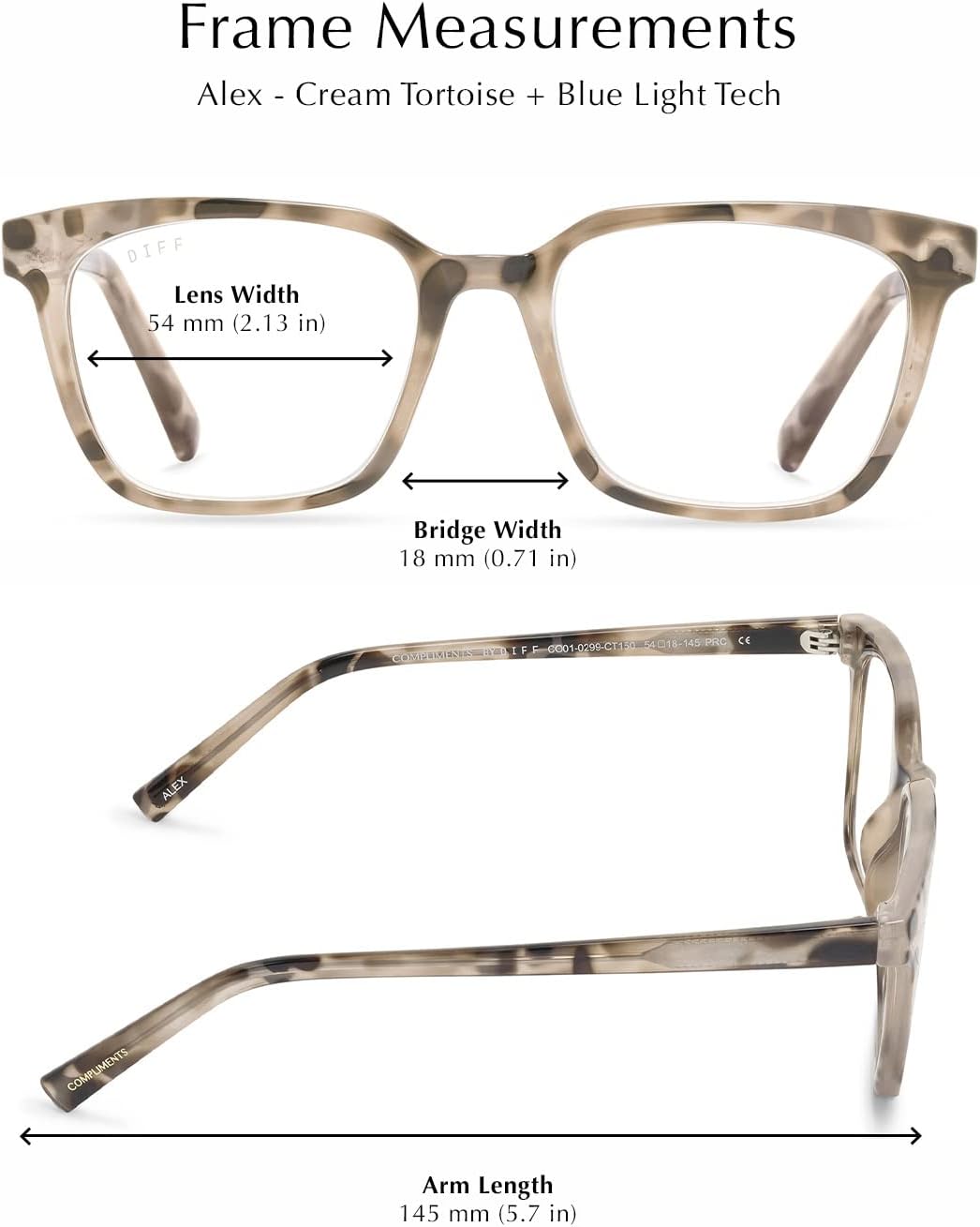 DIFF Alex Reading Glasses | Blue Light Blocking Oversized Readers | Lightweight Designer Rectangle Frames - Image 2