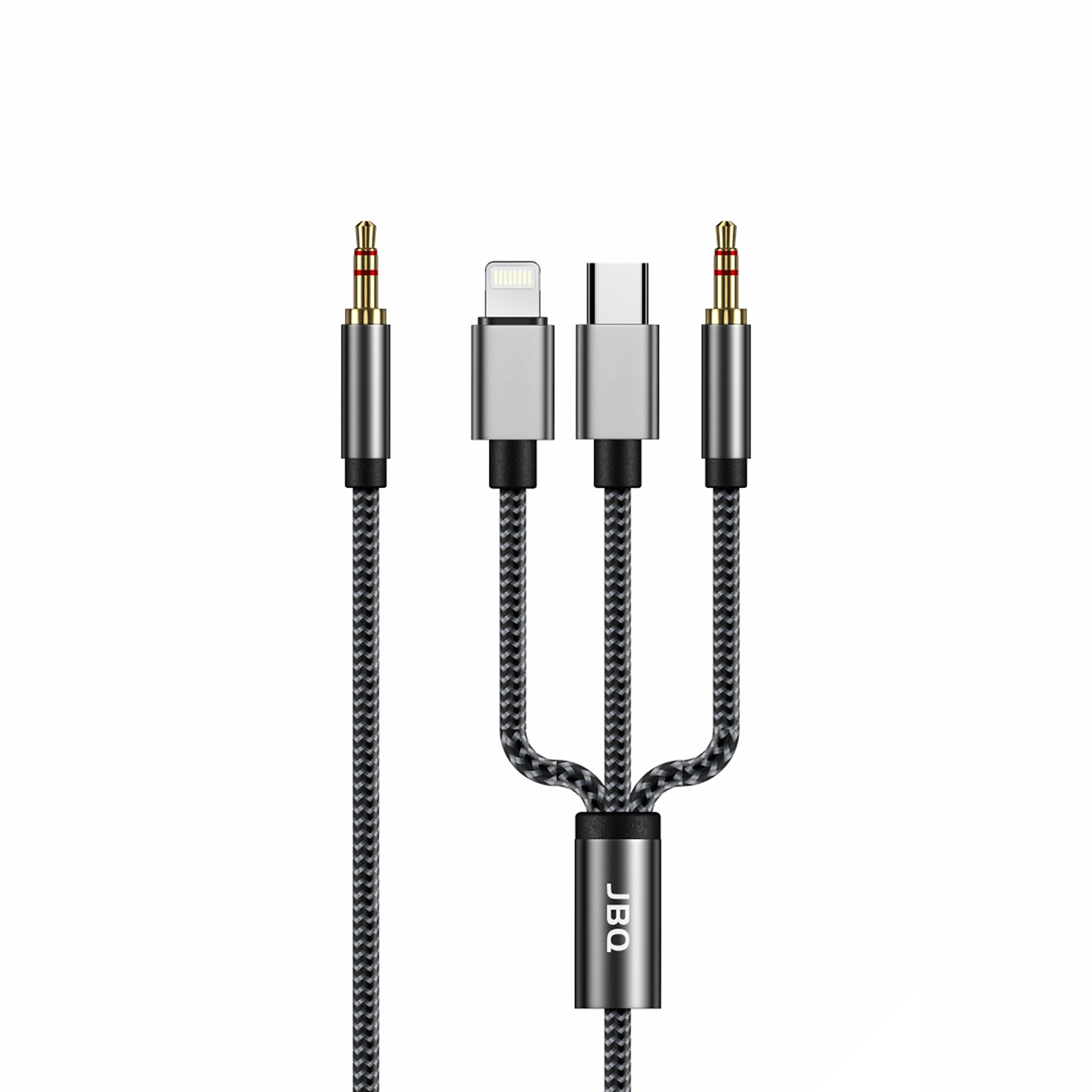 JBQ 3-in-1 Digital Audio Cable Nylon, Compatibility with Lightning/Type-C, 3.5mm Aux Male to Male, 1.2M Length - Universal Compatibility With All Devices, Premium Audio Cord for Crystal-Clear Sound