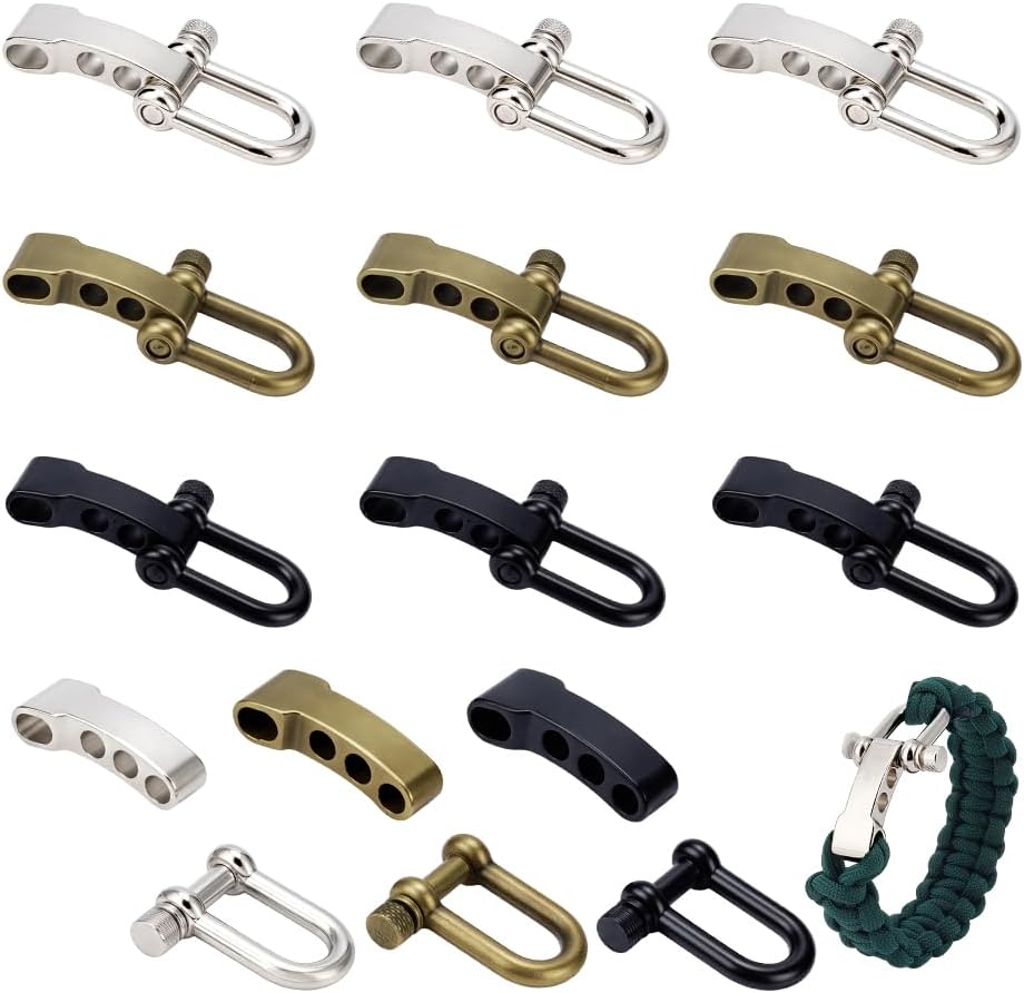 UNICRAFTALE 12 Sets 3 Colors Alloy Screw Pin Shackle Clasps Survival Bracelet Buckle Adjustable Metal U Bow Shackle Clasp Clip for Survival Bracelet