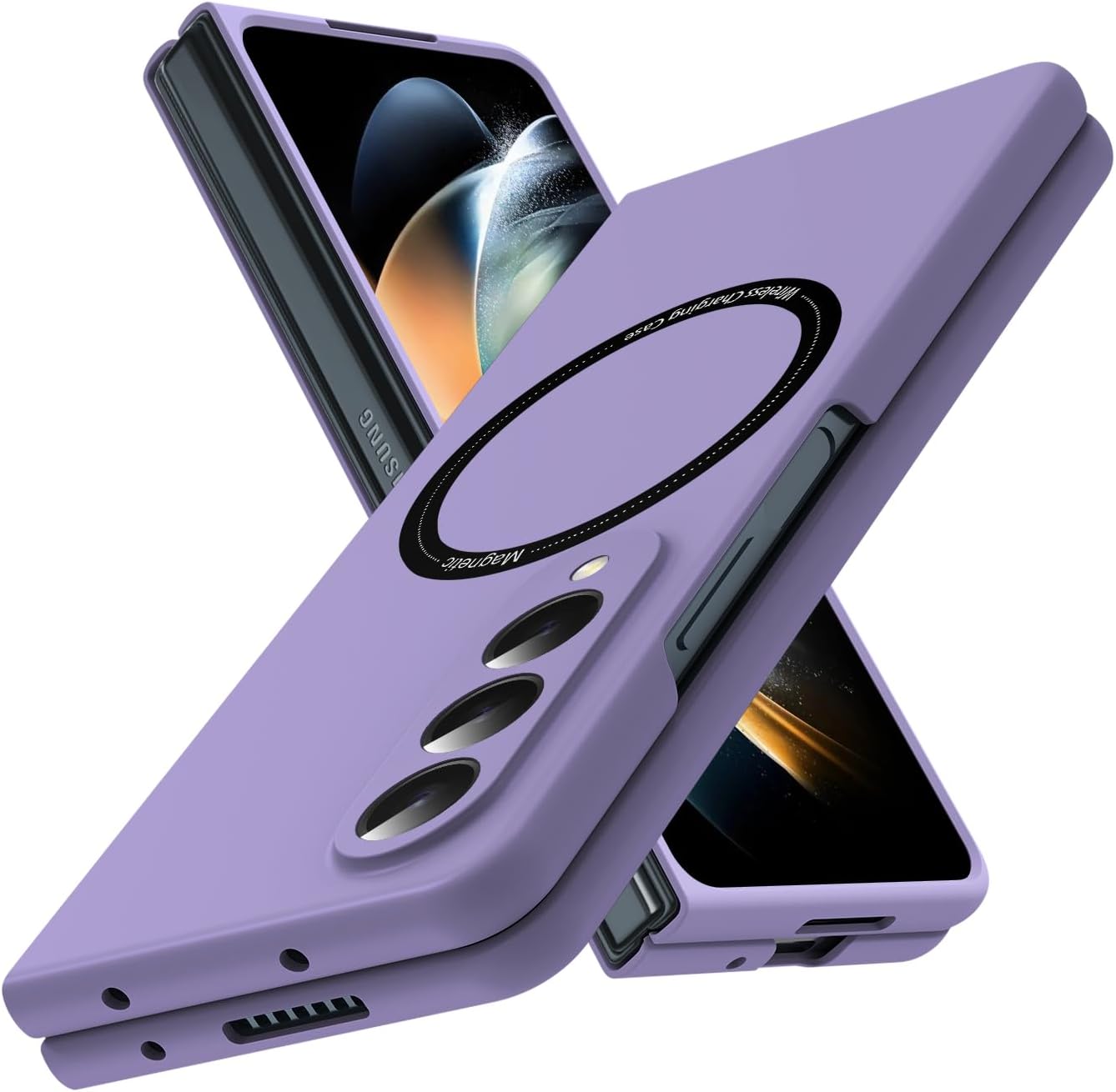 Magnetic for Galaxy Z Fold 3 5G Case,Lightweight,Slim Fit Drop Protection Rugged Shockproof Cover for Samsung Galaxy Z Fold 3 5G, Hard PC Shockproof Protective Phone Wine red 18-Z Fold3-14