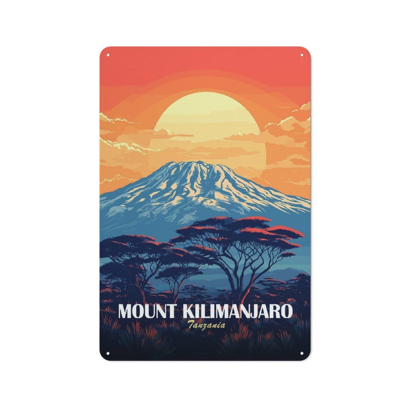Junmoney Style-11 Mount Kilimanjaro Tanzania Landscape Art Printed Metal Sign 30X20cm For Guest Room Or Hallway, For Vintage Wall Decor Fans, For Garage And Workshop Walls