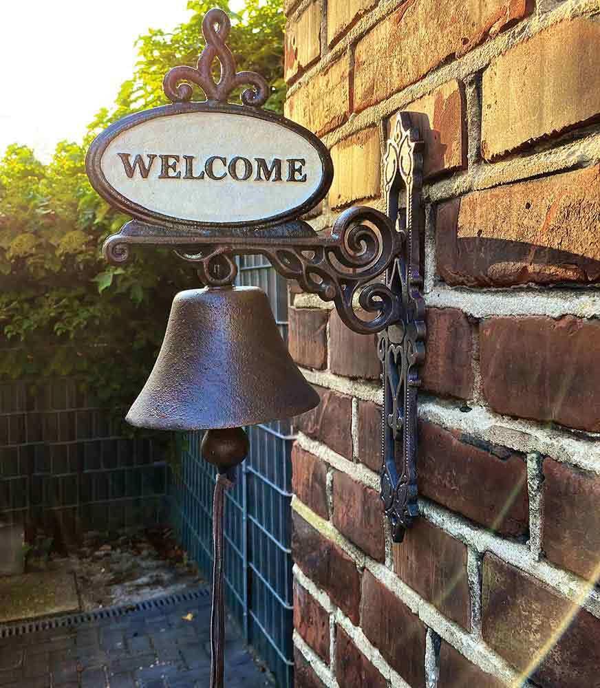 Türglocke Welcome Glocke Nostalgie Gusseisen Landhausstil Antik-Stil Braun