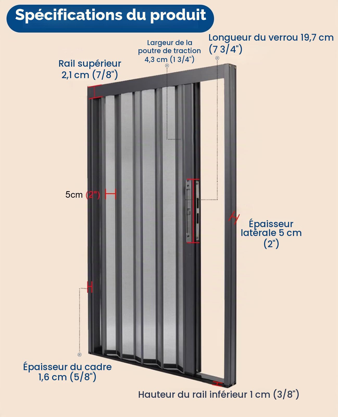 Porte Accordéon Interieur Porte Coulissante Pliable en Maille avec Serrure et Clé, Porte Pliante de Style Accordéon pour Extérieur / Intérieur, Porte Moustiquaire Rétractable Personnalisable Large et