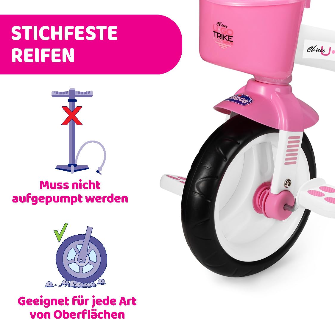 Chicco U-GO 2in1 Kinderdreirad, Dreirad für Mädchen und Jungen mit höhenverstellbarem Griff, Sicherheitsgurt und Ablagekorb, Max 20 kg, Kinderspielzeug ab 18 Monaten bis 5 Jahren