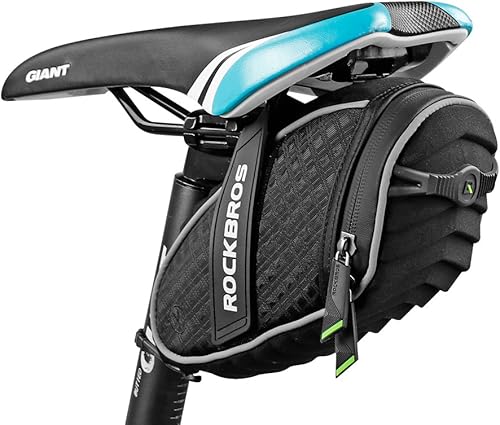 ROCKBROS Bolsa de Asiento para Bicicleta, Bolsa de Sillín Bajo el Asiento con Cáscara 3D para Bicicletas de Montaña y Carretera, Negra