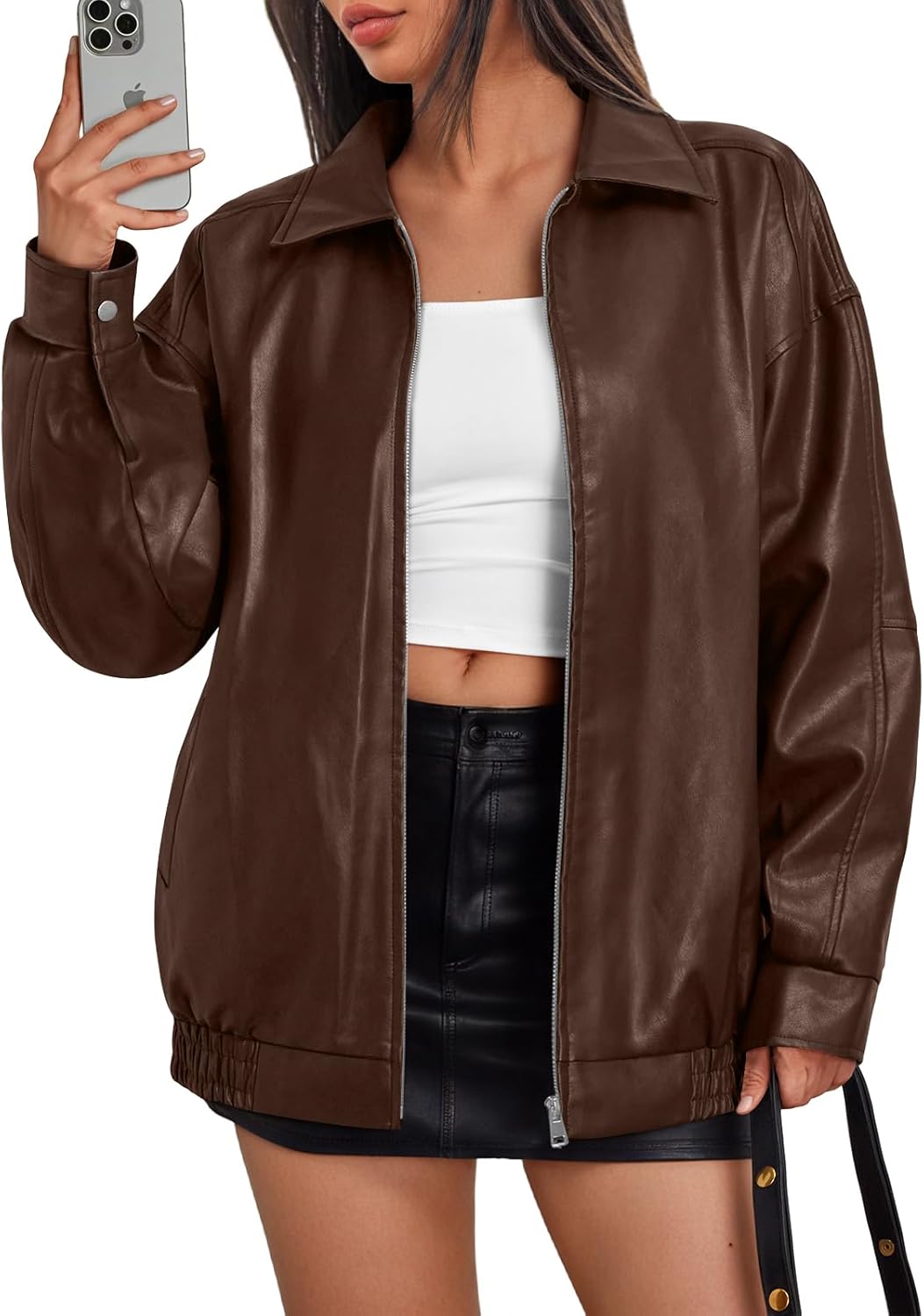 Trendy Queen Womens Leather Jackets Oversized Faux Motorcycle Plus Size Moto Biker Coat Fall Outfits Fashion Clothes 2025