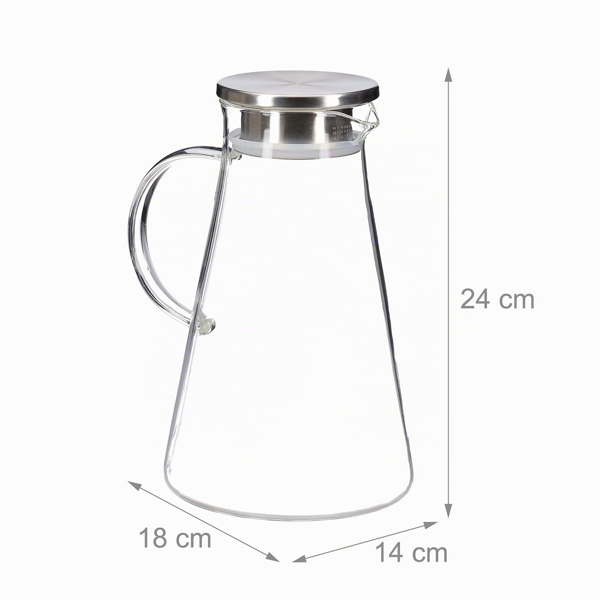 Relaxdays Caraffa in Vetro, 1,8 L, con Coperchio, Succo,Acqua Aromatizzata,Lavabile in Lavastoviglie,trasparente/acciaio