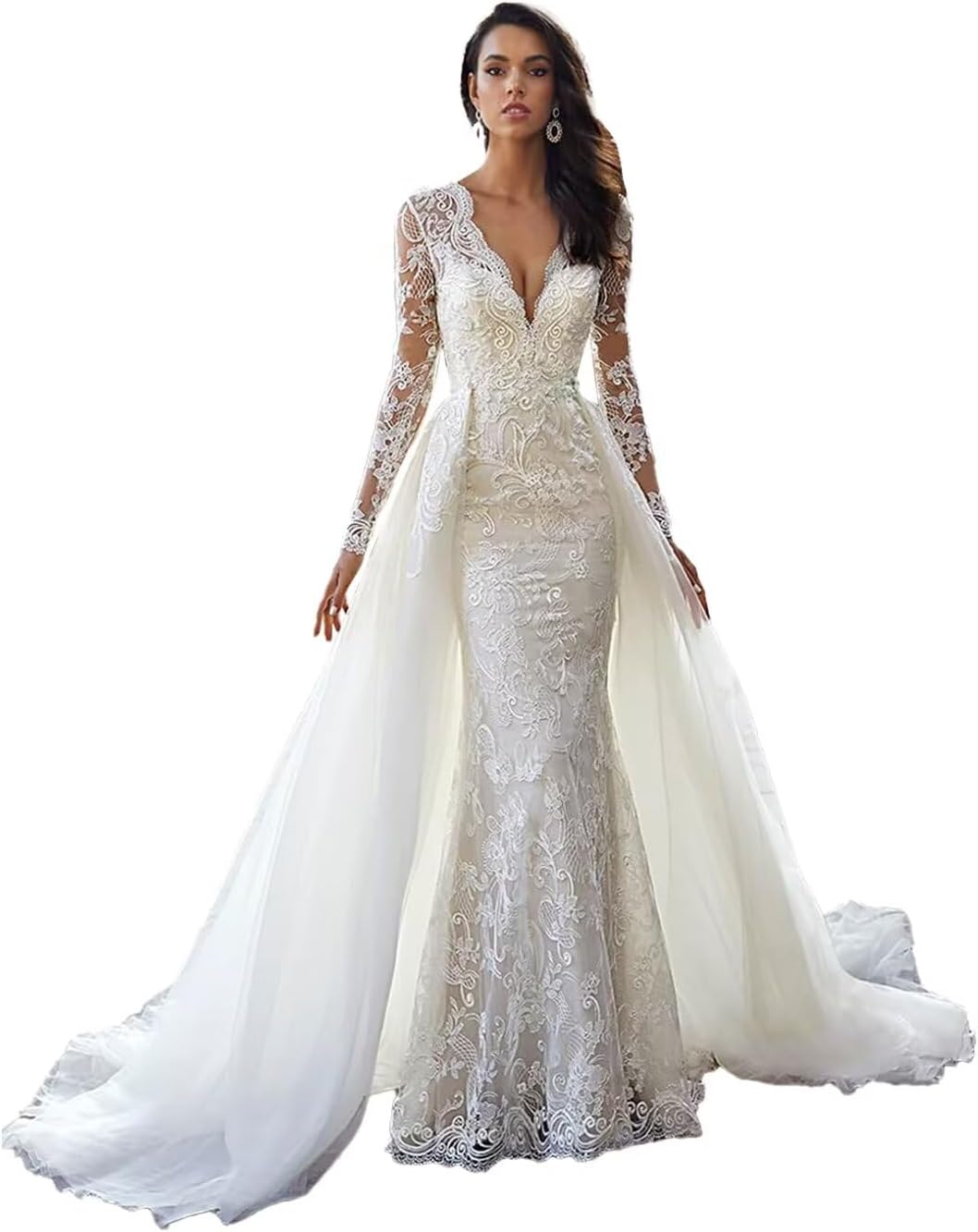 Beach Mermaid Wedding Dresses for Bride 2025 Lace Appliques Tulle Bride Dress He1006