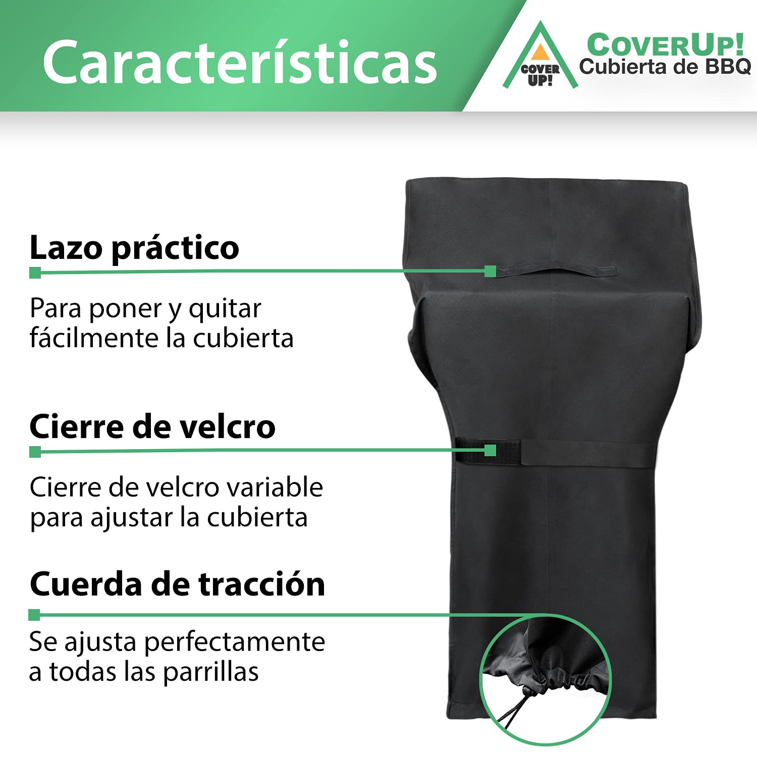 CoverUp! Funda Barbacoa Negra 80 x 65 x 115 cm - Cubierta de la Parrilla Funda BBQ de Material de poliéster 600D Oxford Resistente al desgarro - Funda Barbacoa Exterior Impermeable