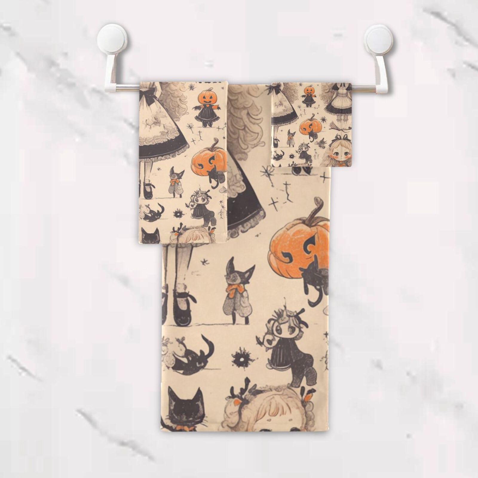 Set di 3 asciugamani morbidi per il viso con zucca di Halloween in stile gotico, 1 asciugamano da bagno, 1 asciugamano per le mani, 1 panno per yoga, bagno e cucina