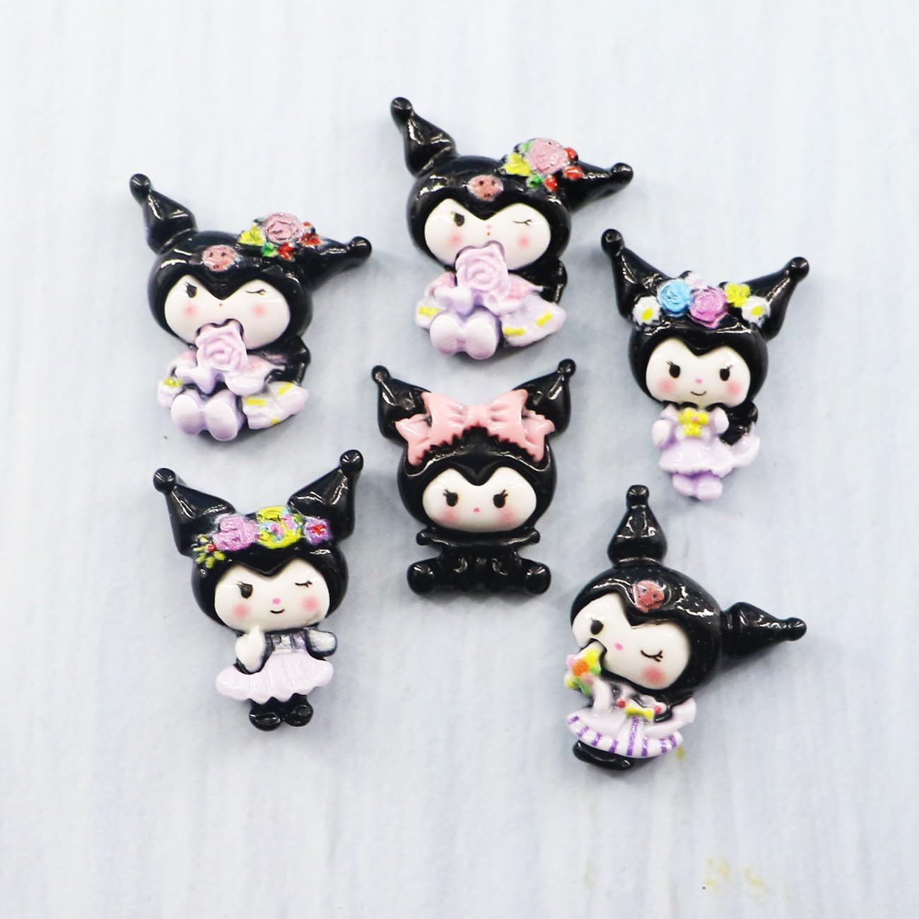 SAMVARDHAN 6 Mini Cute Cartoon with Glue Drop – Decorative Characters for Fridge, Whiteboard, Locker – Fun Kawaii Animal Set for Kids & Home, Gift Ideas, Multicolor (Black Kuuromi)