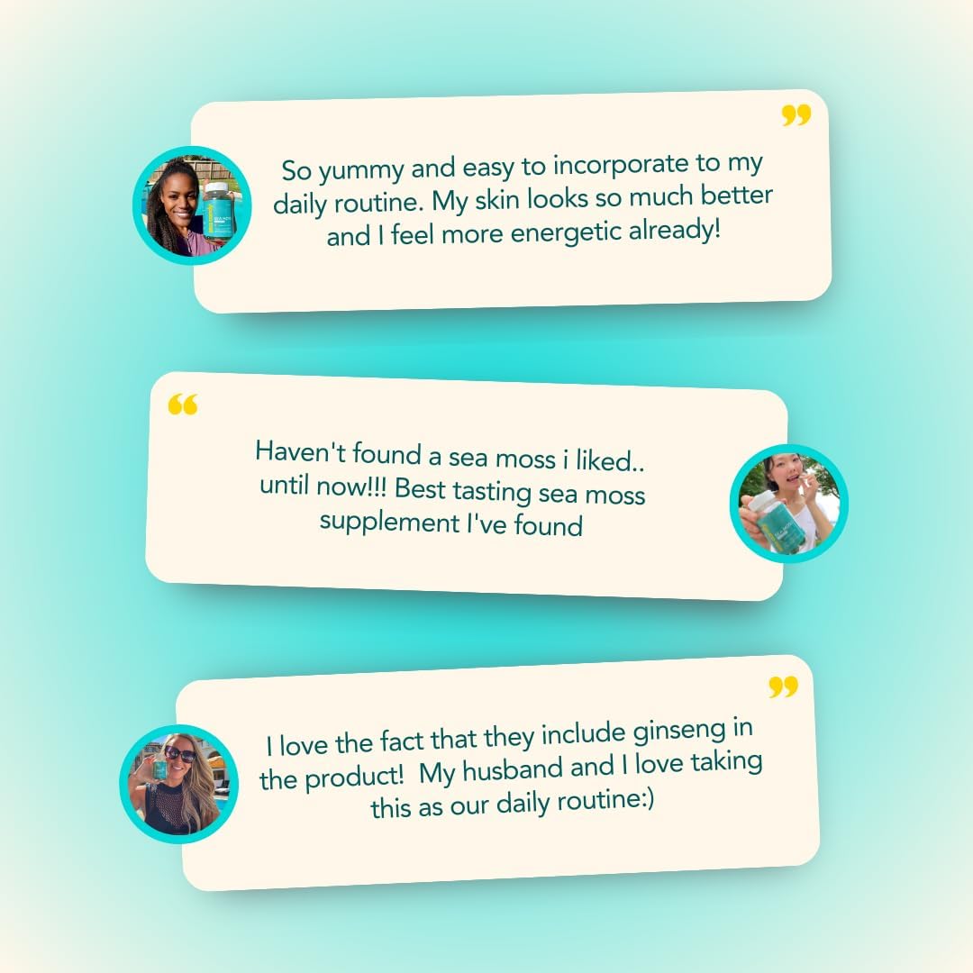 Irish Sea Moss Gummies - with Ginseng, Bladderwrack & Burdock - Beauty, Detox, Skin Health, Thyroid & Immune Support - Rich in Vitamins & Anotioxidants - Vegan - 60 Tasty Passionfruit Gummies