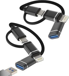 OTG Cable Dongle(2Pack)USB A Female to USB C+ Lightning Male Adapter Type 3.0 Converter Thunderbolt Camera Port Mouse Adaptador for Apple IPhone15 Pro Max Plus ipad 10、Air4/5、Mini6、Pro 12.9 Macbook LG