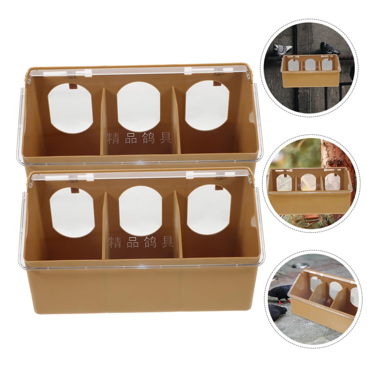 Comedero Colgante para Palomas y Codornices Multifuncional Tapa, Plástico Resistente, Color Café, 2 Piezas, para Jaulas de Aves Domésticas y Suministros de Alimentación