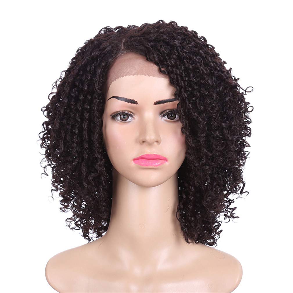 Perruques synthétiques courtes bouclées lace front style africain pour femmes noires