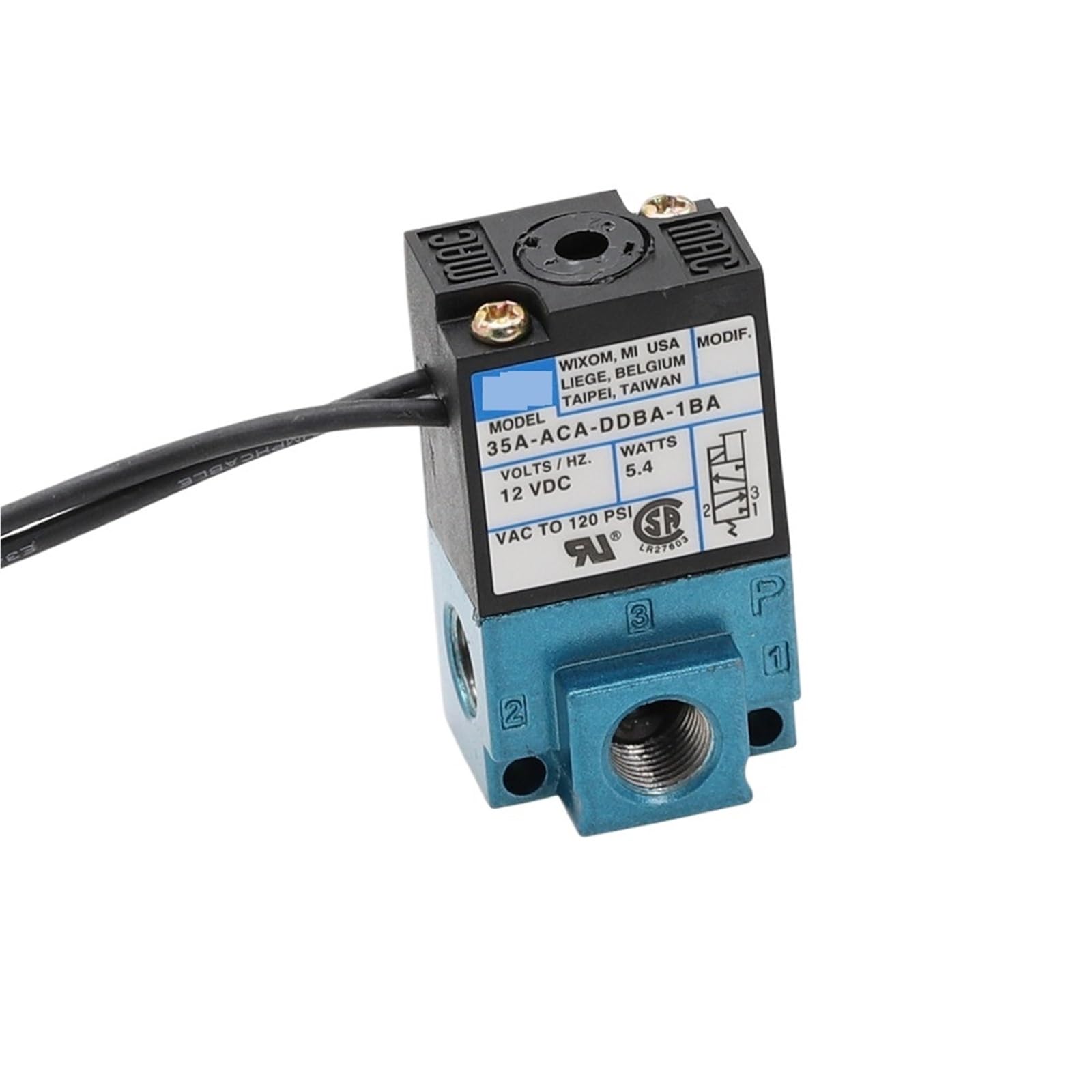 Électrovanne 3 voies 12V 35A-ACA-DDBA-1BA avec raccords 6mm et silencieux laiton