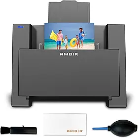 AMBIR Scanner de fotos com kit de limpeza de fotos – digitalize fotos em segundos, corte automático e mesa, digitalização de alta resolução 300/600 DPI, restaure e organize com software, compatível