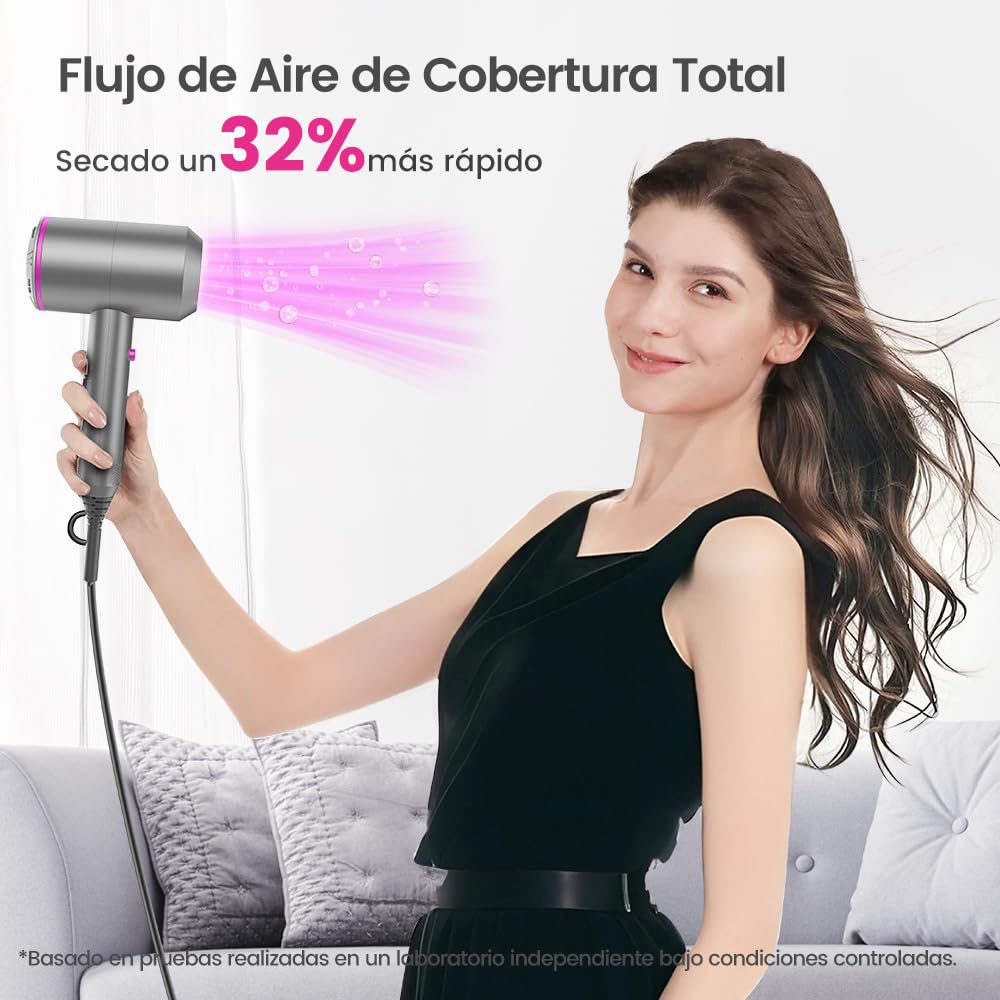 Faszin Secador de Pelo Iónico Motor AC Duradero Secadores pelo iones profesional, Difusor y Concentrador, 3 Temperaturas, 2 Velocidades, negativos Hair Dryer (Grey)