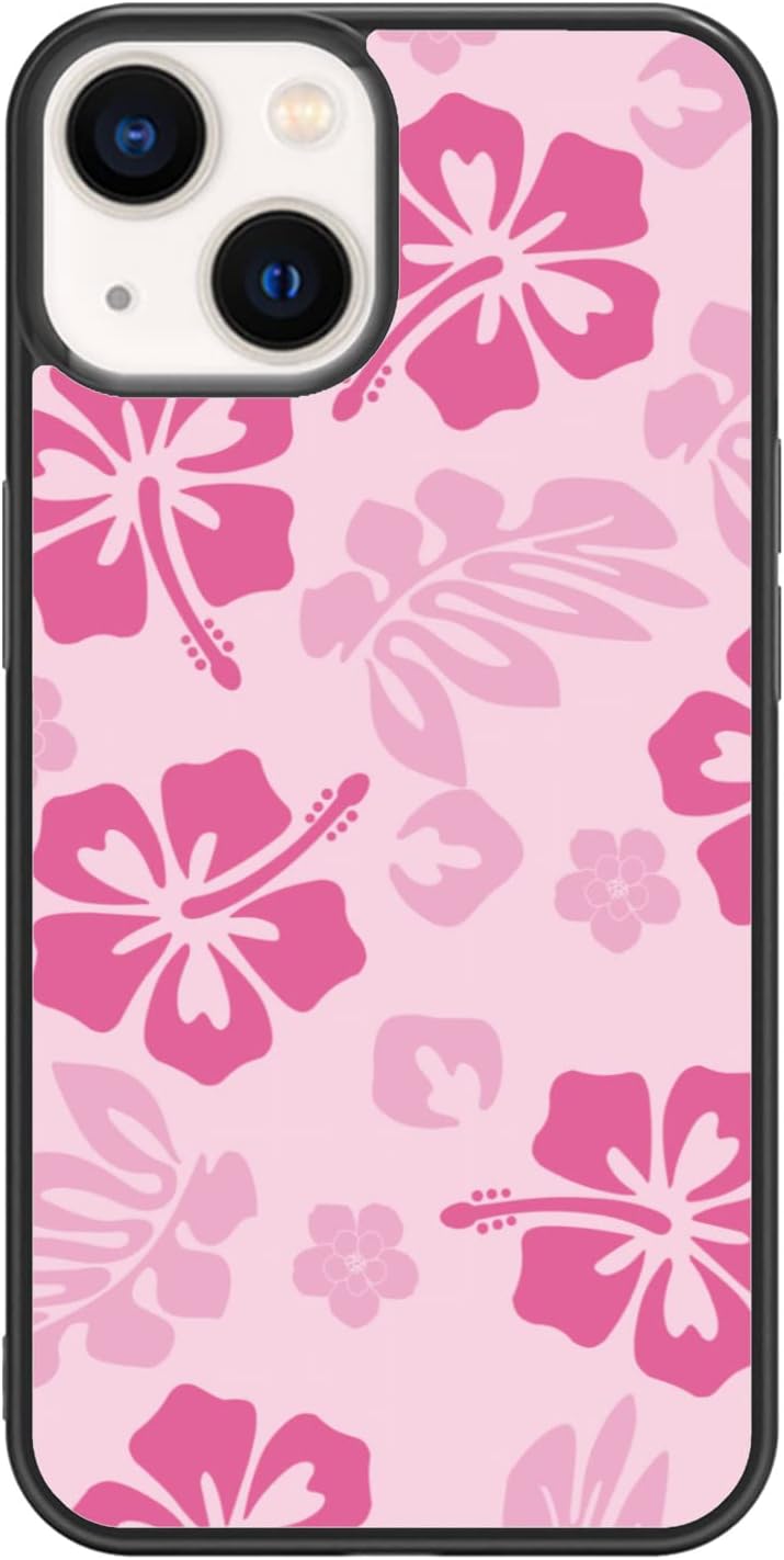 FANXI Pink Hibiscus Phone Case Compatible with iPhone 13 6.1 Inch - Shockproof Protective TPU Cute Flower Printed iPhone Case Designed for iPhone 13 Case for Men Girls Women
