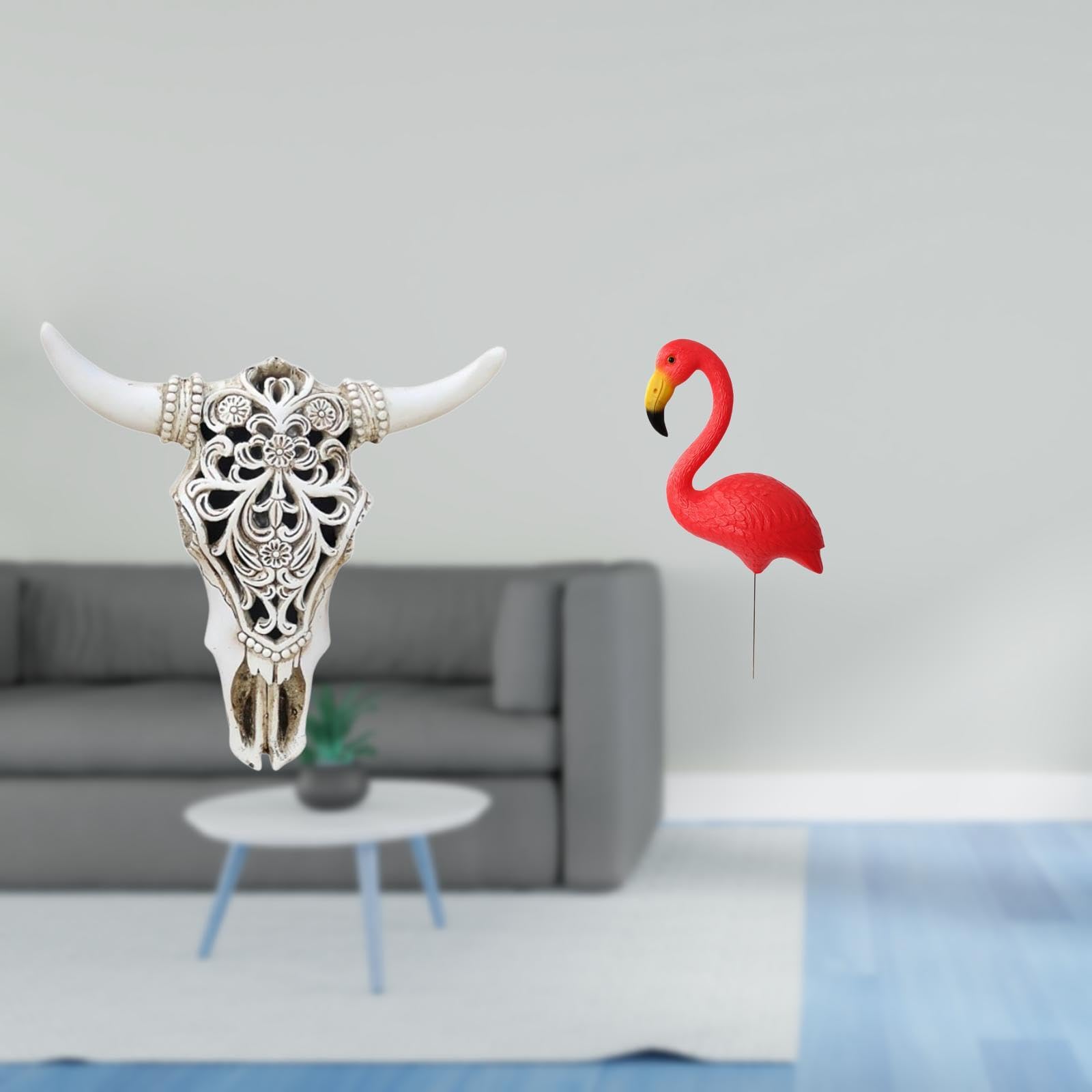 Enakshi® Tribal Bull Head Sculpture Wall Hanging Art Ornament for Office Farmhouse Bedroom and Flamingo Garden Stake Sculpture Fairy Garden Accessories for Holiday Spring-image-26