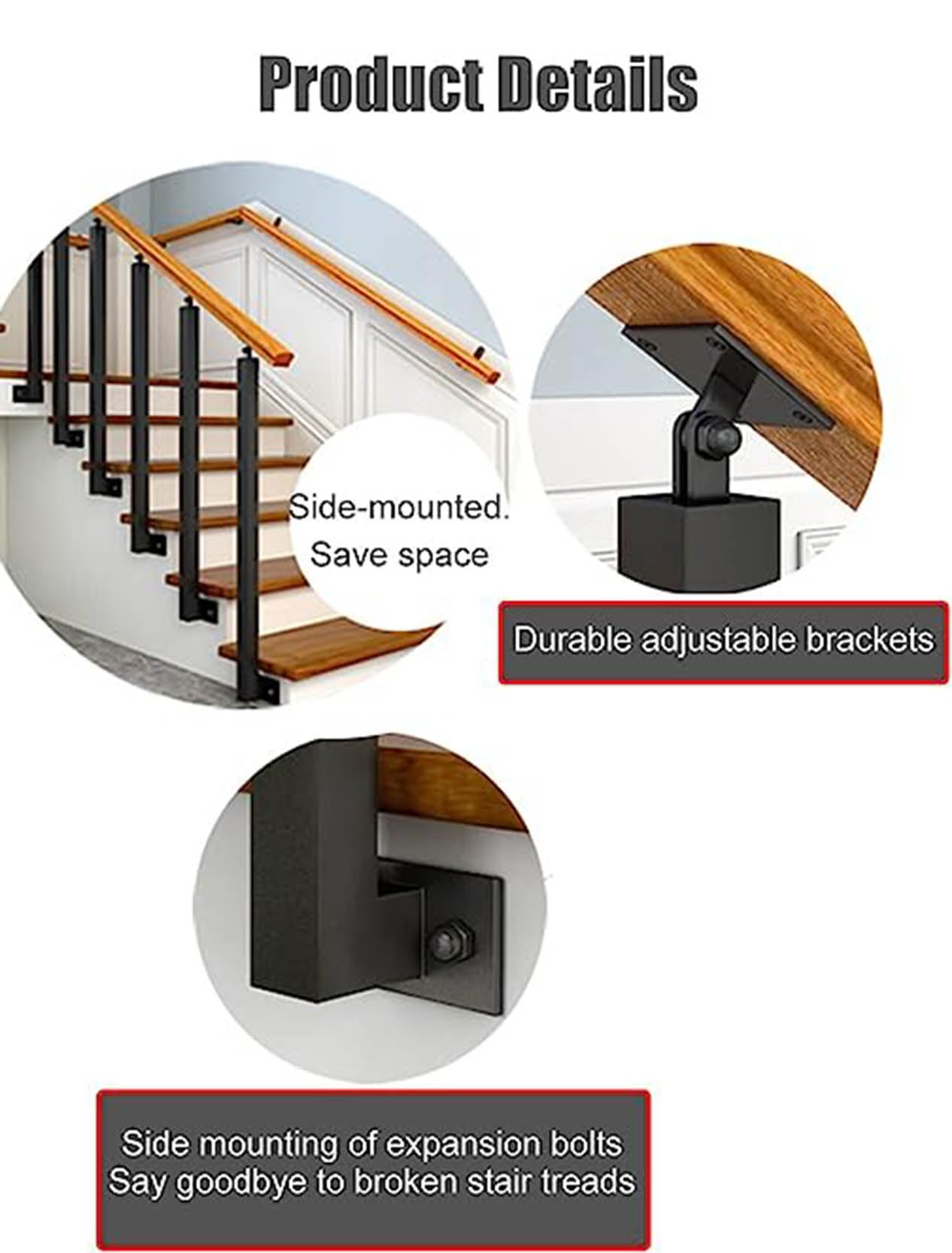 Montanti per balaustre per Scale in Ferro Nero Regolabili a 270°, Confezione da 4, perni per ringhiere in Metallo con Base a Staffa Piatta per Decorazioni per terrazze, balconi e Scale (dime