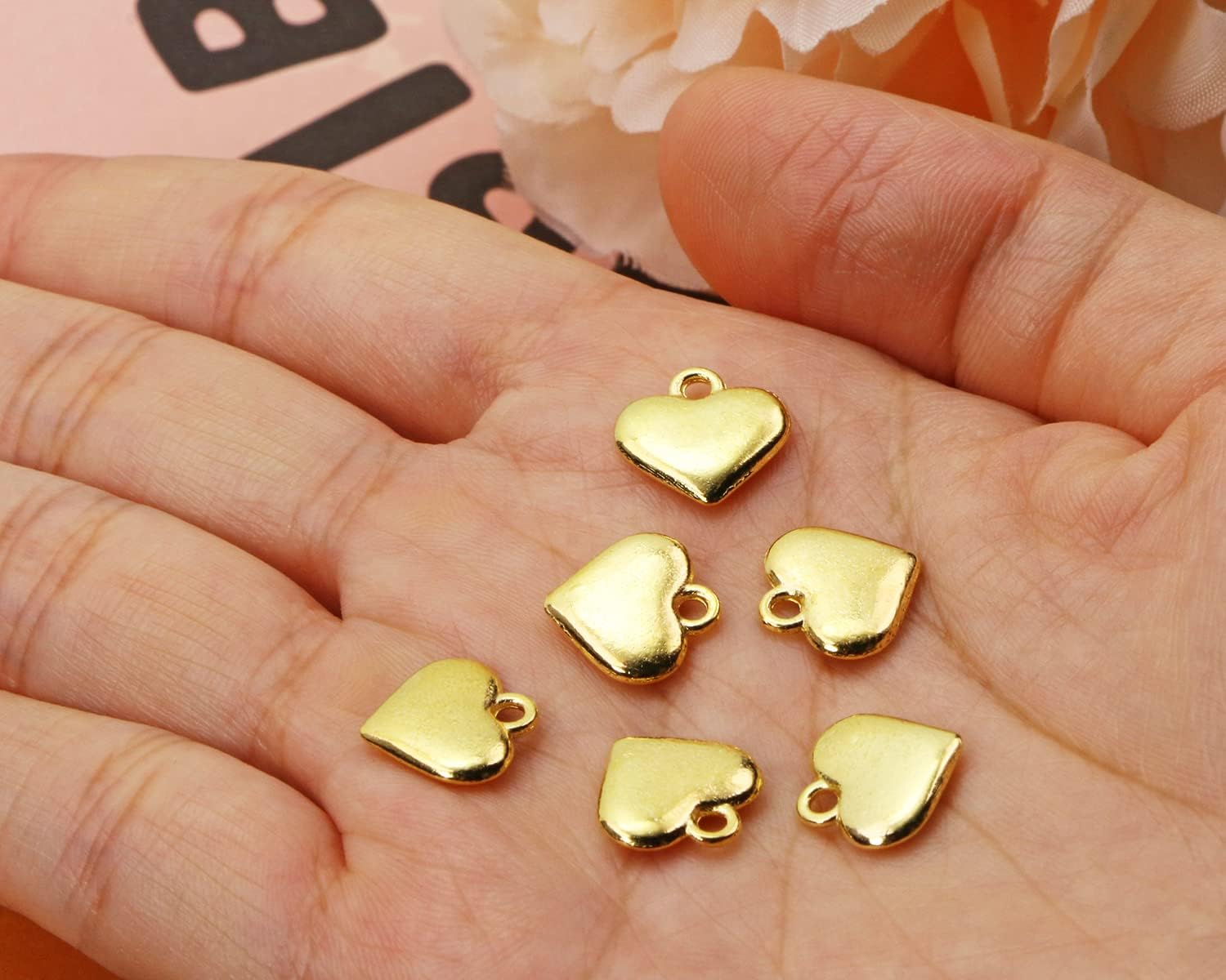Shapenty Mini Metal Heart Pendant Charms Beads Bulk for Earring Bracelet Necklace Keychain Jewelry Making Craft Project Christmas Wedding Ornaments Decoration, 50PCS - Image 4