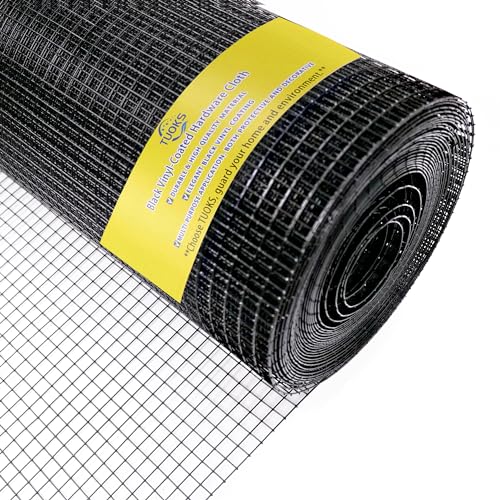 TUOKS Chicken Wire Fencing 48in x 100ft Hardware Cloth 1 inch 16 Gauge Black PVC Vinyl Coated Welded Wire Fence Wire Mesh Roll Rabbit Wire Gopher Wire Cloth Garden Fence Poultry Netting Rodent Wire