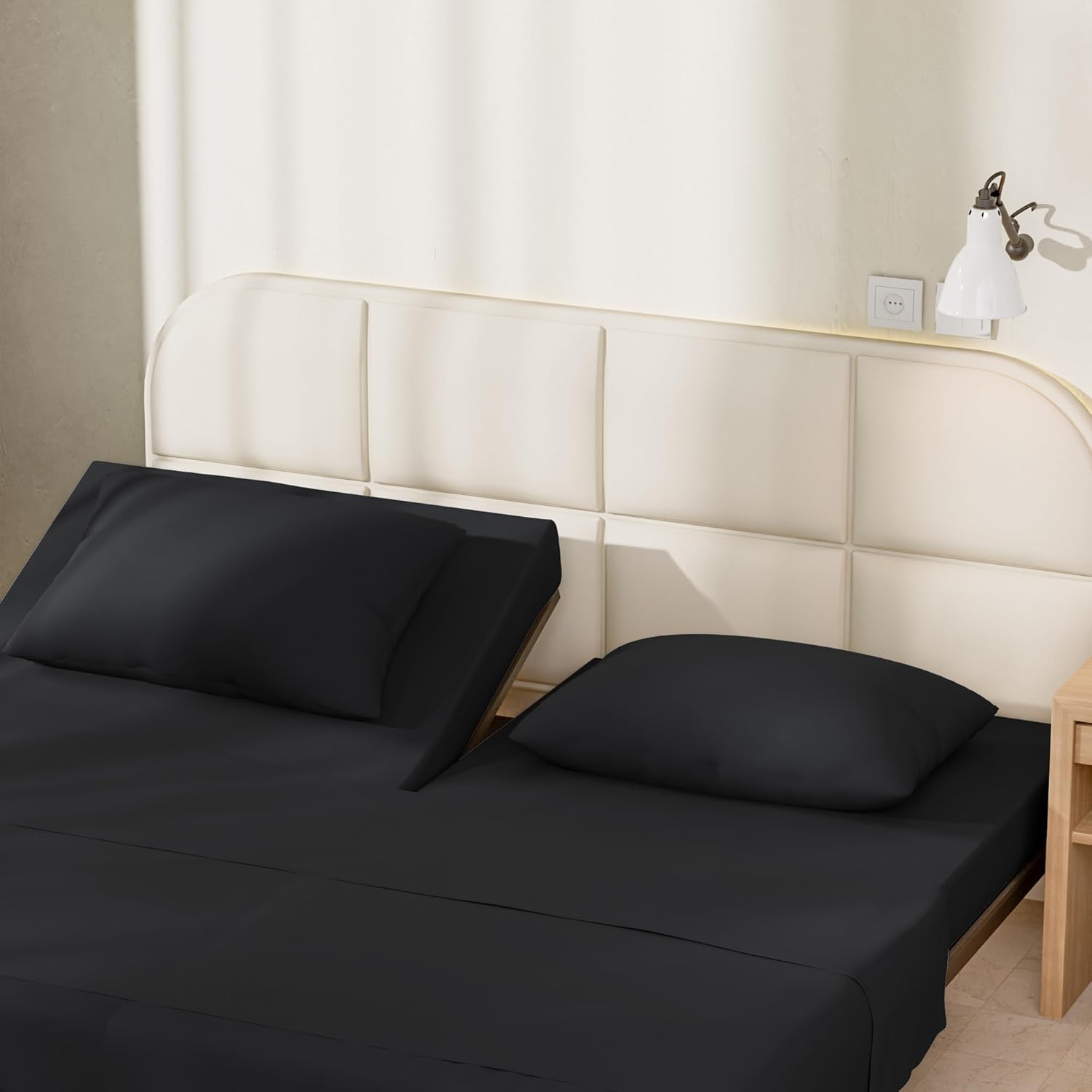 N&Y HOME StretchSnug Split Top Sheets Set for King & California King Adjustable Bed - Stretch Fit Most Half Split Flex Top Head Mattress, Ultra-Soft & Deep Pocket, 4 Pieces Sets, Black