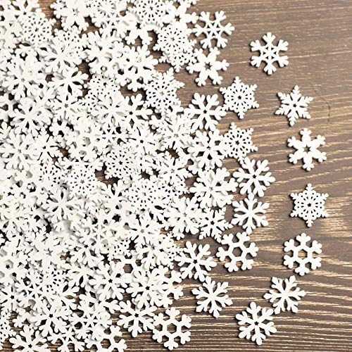 ToBeIT Mini décoration en bois - Mini pièces à disperser - Mini flocons de neige - Disques en bois - Décoration à disperser - Pour bricolage - Noël - Blanc - 200 pièces