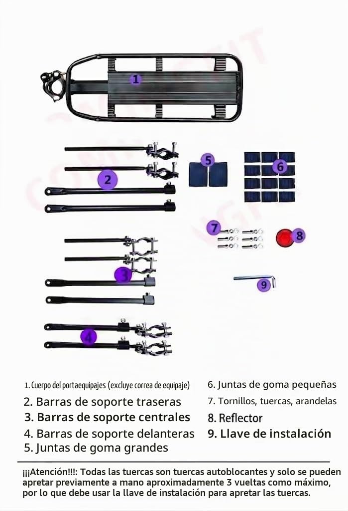 COMINGFIT Portabicicletas trasero para bicicleta, de liberación rápida, ajustable, de aleación, capacidad de 120 kg, apto para bicicletas de 24, 26, 27.5 y 29 pulgadas