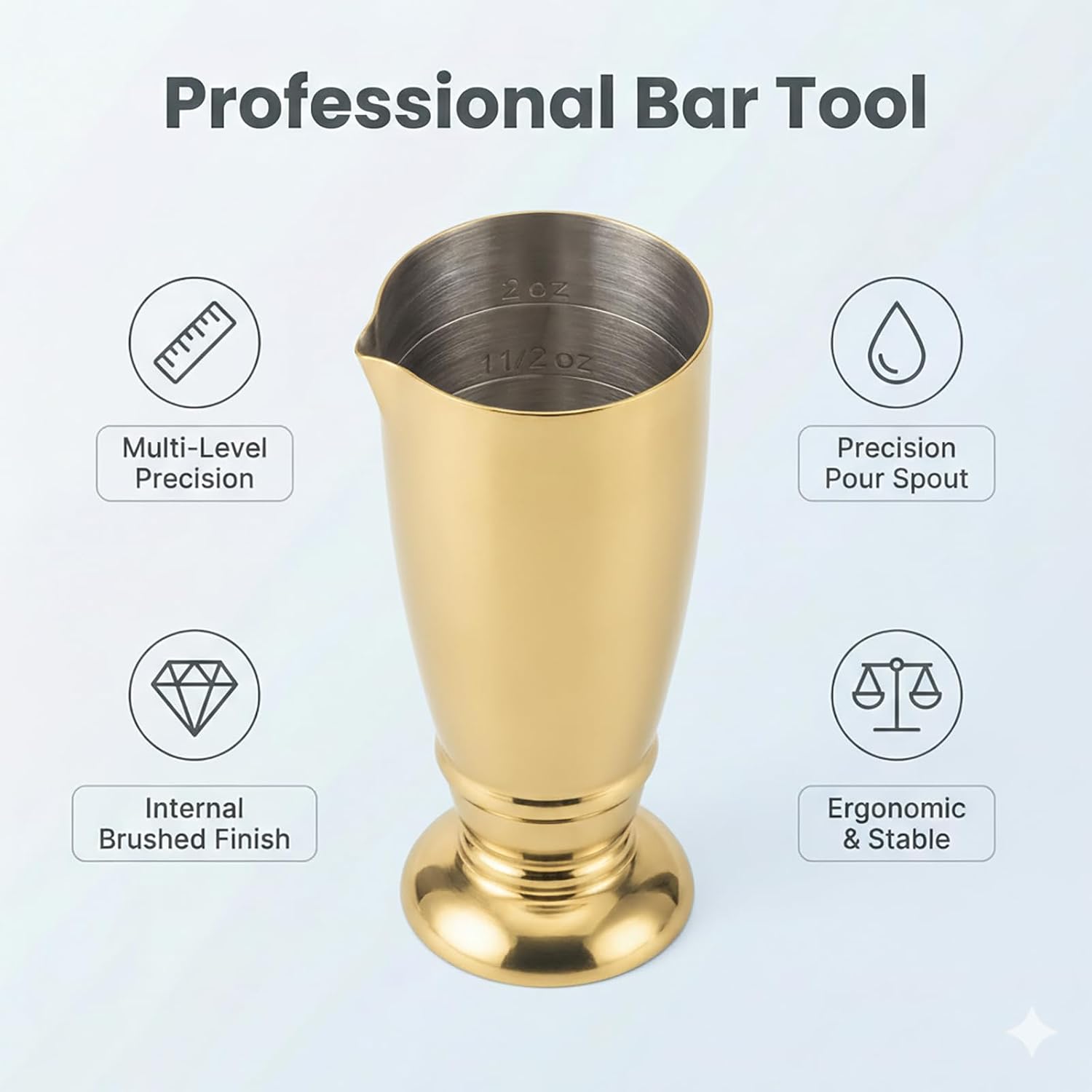 Gold Cocktail Jigger, 1/4–2 oz Stainless Steel with Markings