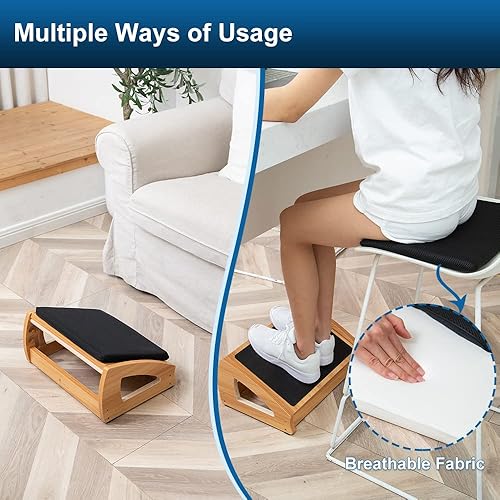 Miniatura 4 de StrongTek Reposapiés ergonómico de madera - Taburete ajustable de 4 ángulos para escritorio, reposapiés de oficina, soporte antideslizante para
