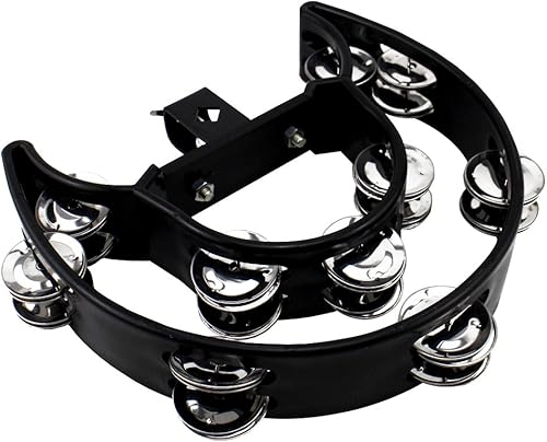 Pandereta de batería con perno de ojo de montaje, pandereta Hi Hat (negro, rojo) (10 filas dobles de jingles, negro)