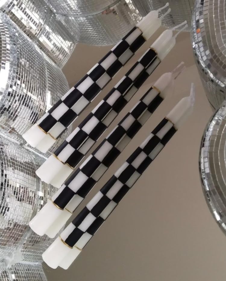 Bougies coniques peintes à la main en noir et blanc pour table chic